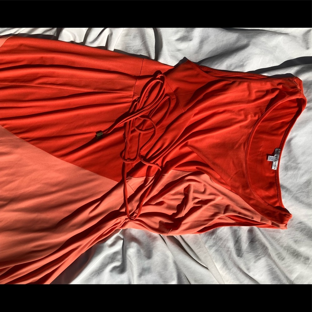 Sandra Darren block color orange maxi dress